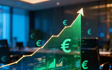 Ein stilisierter, aufsteigender Liniengraph mit einem Spitzenwert, überlagert mit abstrakten Euro-Symbolen und Finanzdaten. - Foto: über boerse-global.de