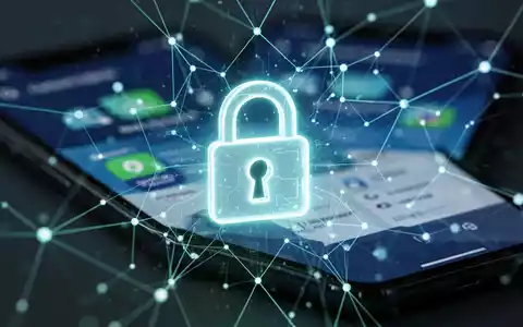 Leuchtendes Vorhängeschloss-Symbol über digitalem Netzwerk, verschwommenes Smartphone im Hintergrund, symbolisiert sichere Netzwerk-Authentifizierung. - Foto: über boerse-global.de