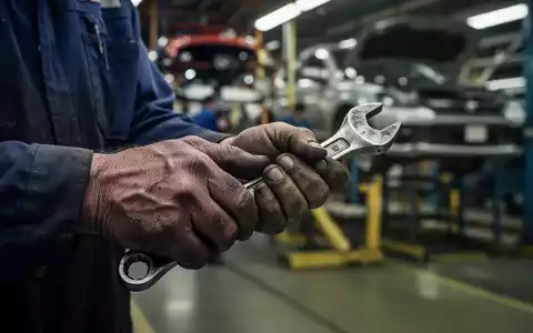 Nahaufnahme der Hände eines Arbeitnehmers, der ein Werkzeug hält, mit verschwommenem industriellen Hintergrund. Symbolisiert Sparmaßnahmen und Arbeitsplatzverluste. - Foto: über boerse-global.de