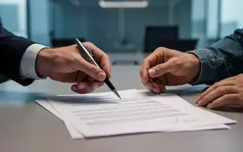Zwei Hände interagieren über einem Vertrag auf einem Tisch, eine Hand hält einen Stift, die andere zögert. Hintergrund ist ein Büro. - Foto: über boerse-global.de
