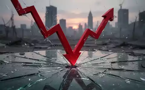 Ein roter Börsenpfeil zeigt steil nach unten durch zerbrochenes Glas, im Hintergrund eine verschwommene Stadtlandschaft bei Dämmerung. - Foto: über boerse-global.de
