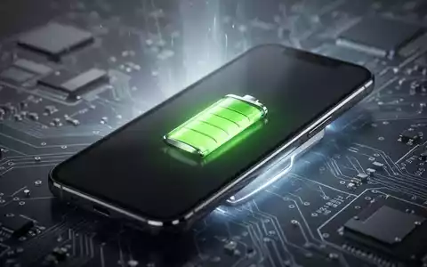 Schlankes Smartphone mit leuchtendem Batteriesymbol auf dem Bildschirm, das erhöhte Leistung und Technologie symbolisiert. Unscharfe Schemata im Hintergrund. - Foto: über boerse-global.de