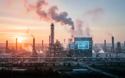 Eine Industrielandschaft bei Sonnenuntergang mit einer modernen Fabrik, die sauberen Dampf ausstößt, symbolisiert CO2-Reduktion und Energieeffizienz. - Foto: über boerse-global.de