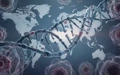 Abstrakte Darstellung von DNA-Strängen und Zellstrukturen über einer Weltkarte, die globale Gesundheitsherausforderungen symbolisiert. - Foto: über boerse-global.de
