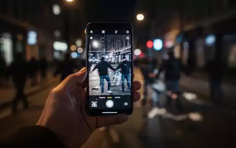 Eine Hand hält ein Smartphone, das eine undeutliche Szene auf einer nächtlichen Straße aufzeichnet. Der Bildschirm zeigt verschwommene Personen. - Foto: über boerse-global.de
