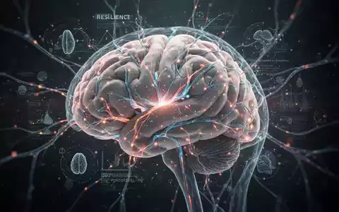 Ein stilisiertes Gehirn mit aktiven neuronalen Pfaden und grafischen Elementen, die Resilienz und emotionale Verarbeitung darstellen. - Foto: über boerse-global.de