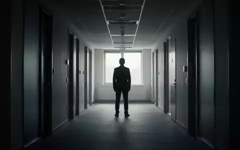 Eine einzelne, silhouettierte Person in einem langen, leeren Bürokorridor, Licht fällt durch ein Fenster. Symbolisiert Isolation und Abwesenheit. - Foto: über boerse-global.de