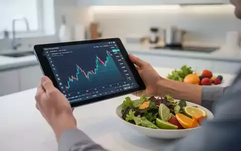 Hände halten ein Tablet mit Finanzdiagramm, daneben eine gesunde Mahlzeit. Fokus auf Gesundheit und Finanzen. - Foto: über boerse-global.de