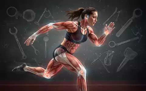 Eine Sportlerin in Bewegung, die Schmerz ausdrückt, mit anatomischen Überlagerungen von Muskeln und Gelenken. - Foto: über boerse-global.de