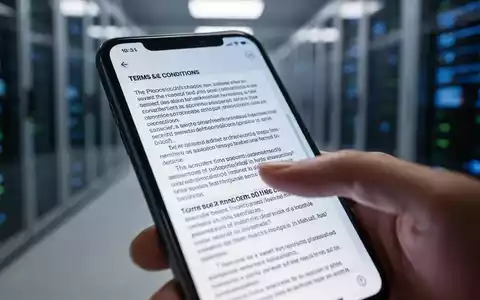 Nahaufnahme eines Smartphones, das Nutzungsbedingungen anzeigt, mit einem Finger, der über den Bildschirm scrollt. - Foto: über boerse-global.de