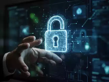Eine Hand berührt ein leuchtendes digitales Schloss-Symbol auf einem Bildschirm, das Cybersicherheit und Finanzbetrug symbolisiert. - Foto: über boerse-global.de