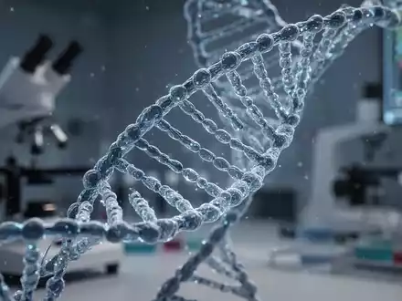 Nahaufnahme eines leuchtenden DNA-Doppelhelix-Modells in einem unscharfen Laborhintergrund, das Genetik und medizinische Forschung symbolisiert. - Foto: über boerse-global.de