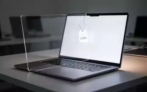 Schlankes, modernes Laptop mit leuchtendem Bildschirm auf minimalistischem Schreibtisch, deutet auf Rabatt oder Sale hin. - Foto: über boerse-global.de