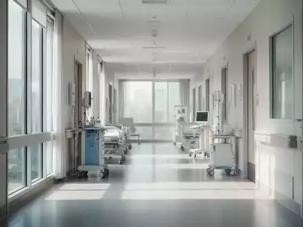 Ein moderner, heller Krankenhausflur mit großen Fenstern und sanftem Licht, der Ruhe und Heilung vermittelt. - Foto: über boerse-global.de