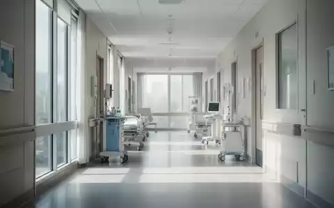 Ein moderner, heller Krankenhausflur mit großen Fenstern und sanftem Licht, der Ruhe und Heilung vermittelt. - Foto: über boerse-global.de