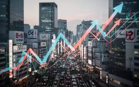 Abstrakte Darstellung der Marktvolatilität mit dynamischen Linien, die sich vor einer verschwommenen japanischen Stadtlandschaft kreuzen. - Foto: über boerse-global.de