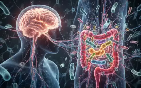Eine stilisierte Darstellung der Darm-Hirn-Achse, die neuronale Verbindungen zwischen Gehirn und Darmmikrobiom zeigt. - Foto: ĂŒber boerse-global.de