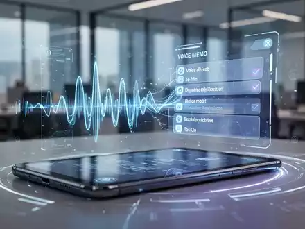 Smartphone-Bildschirm mit Sprachmemo-Wellenform und digitaler To-do-Liste, die KI-Konvertierung darstellt. - Foto: über boerse-global.de