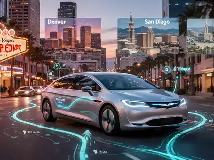 Ein Waymo-Auto mit leuchtenden Sensoren fährt in der Dämmerung durch eine belebte Stadtstraße. - Foto: über boerse-global.de