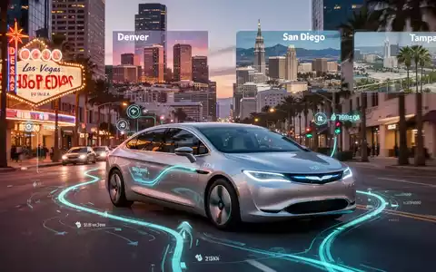 Ein Waymo-Auto mit leuchtenden Sensoren fährt in der Dämmerung durch eine belebte Stadtstraße. - Foto: über boerse-global.de