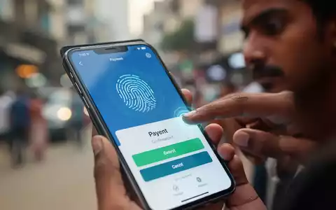 Nahaufnahme eines Smartphones mit Zahlungsbestätigung, Finger oder Gesicht im Hintergrund für biometrische Authentifizierung unscharf. - Foto: über boerse-global.de