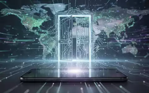 Abstrakte Darstellung eines digitalen Tores mit einem leuchtenden Smartphone im Vordergrund, das Technologie und Regulierung symbolisiert. - Foto: über boerse-global.de