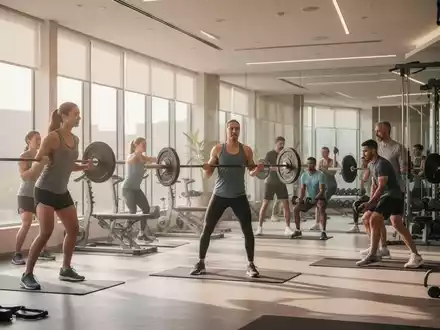 Ein modernes Fitnessstudio mit trainierenden Menschen, das die wirtschaftliche Bedeutung der Gesundheitsbranche symbolisiert. - Foto: über boerse-global.de
