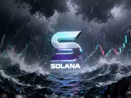 Solana-Logo inmitten eines digitalen Sturms, der Marktvolatilität und institutionelle Widerstandsfähigkeit symbolisiert. - Foto: über boerse-global.de