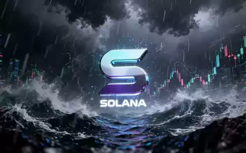 Solana-Logo inmitten eines digitalen Sturms, der Marktvolatilität und institutionelle Widerstandsfähigkeit symbolisiert. - Foto: über boerse-global.de