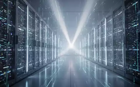 Abstrakte Darstellung eines Rechenzentrums mit leuchtenden Servern und Lichtstrahlen, die hohe Nachfrage und technologischen Fortschritt symbolisieren. - Foto: über boerse-global.de