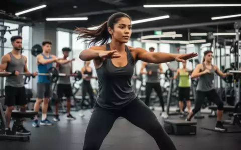 Ein junger Fitnesstrainer demonstriert eine Übung in einem modernen Fitnessstudio, während andere im Hintergrund trainieren. - Foto: über boerse-global.de