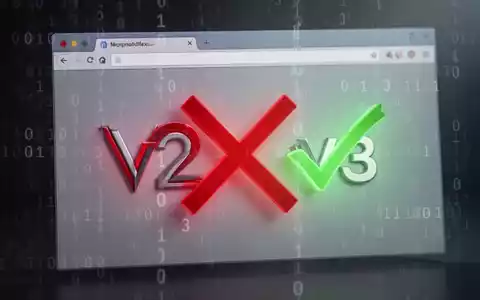 Stilisierte Browser-Oberfläche mit rotem 'X' über 'V2' und grünem Haken über 'V3', symbolisiert den Übergang von Manifest V2 zu V3. - Foto: über boerse-global.de