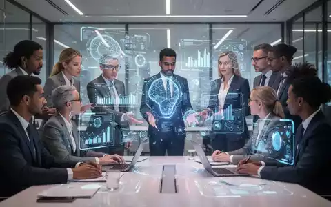 Geschäftsleute arbeiten mit holografischen KI-Schnittstellen in einem modernen Büro zusammen, Symbol für KI-Einführung und Beratung für KMU. - Foto: über boerse-global.de