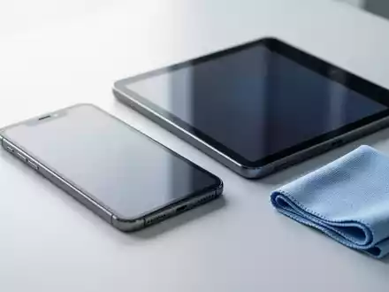 Smartphone und Tablet mit Mikrofasertuch, Symbol für Gerätereinigung und -pflege. - Foto: über boerse-global.de