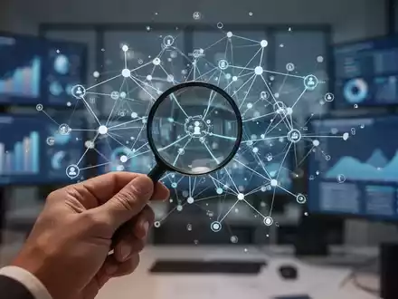 Eine Hand hält eine Lupe über ein komplexes Diagramm aus verbundenen Knoten und Linien, die Datenpunkte und Berichtsstandards darstellen. - Foto: über boerse-global.de