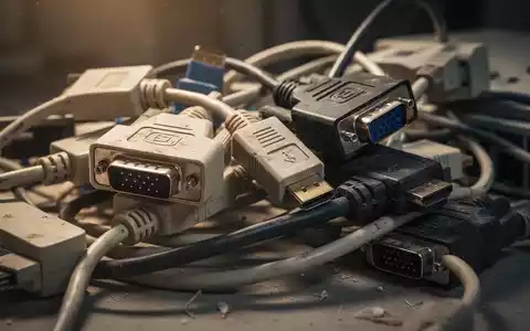 Ein Durcheinander aus alten Computerkabeln, Adaptern (VGA, HDMI, DisplayPort) und veralteten Hardwarekomponenten. - Foto: über boerse-global.de