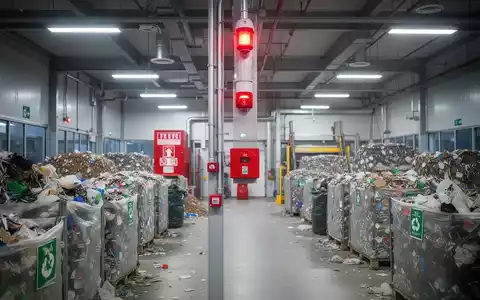 Eine moderne Recyclinganlage mit sortierten Materialien und sichtbaren Brandschutzeinrichtungen. - Foto: über boerse-global.de