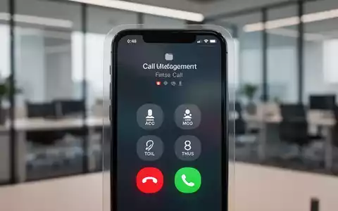 Nahaufnahme eines iPhone-Bildschirms mit Anrufverwaltungsoptionen, unscharfes Büro im Hintergrund. - Foto: über boerse-global.de