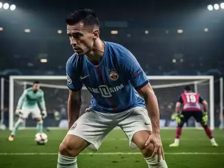 Ein Fußballspieler konzentriert sich vor einem Elfmeter in einem Stadion, mit einem unscharfen Torwart im Hintergrund. - Foto: über boerse-global.de