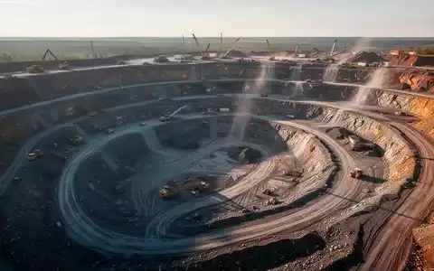 Luftaufnahme einer offenen Mine mit sichtbaren Erweiterungsgebieten und geologischen Merkmalen unter spätem Nachmittagslicht. - Foto: über boerse-global.de