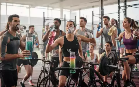 Eine Gruppe von Sportlern in einem Fitnessstudio, die funktionale Getränke trinken, mit Fokus auf Hydratation und Leistung. - Foto: über boerse-global.de