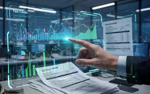 Eine Hand interagiert mit einer holografischen Benutzeroberfläche, die Finanzdiagramme und Steuerformulare anzeigt. - Foto: über boerse-global.de
