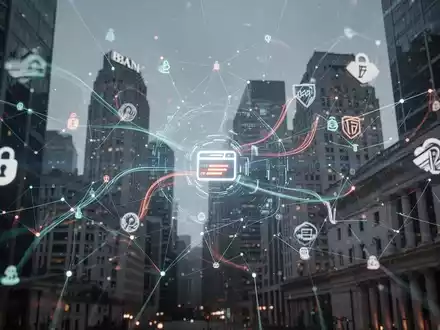 Abstrakte Visualisierung vernetzter digitaler Finanznetzwerke, Übernahme eines Debitnetzwerks durch Großbanken. - Foto: über boerse-global.de