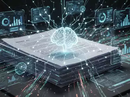 Leuchtendes neuronales Netzwerk über digitalen Dokumenten und Datenströmen, symbolisiert KI-Integration mit Dokumentenmanagement und agentischer KI. - Foto: über boerse-global.de