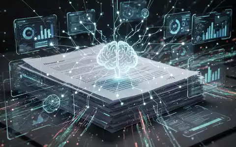 Leuchtendes neuronales Netzwerk über digitalen Dokumenten und Datenströmen, symbolisiert KI-Integration mit Dokumentenmanagement und agentischer KI. - Foto: über boerse-global.de