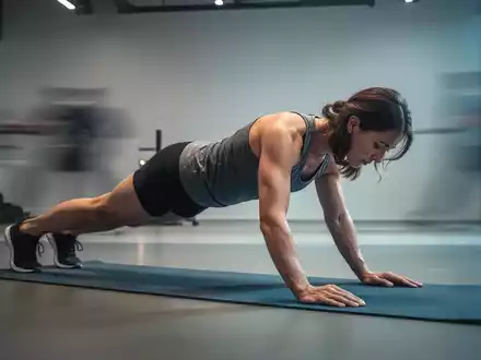 Eine Person in perfekter Plank-Position in einem modernen Fitnessstudio, die Kraft und Schmerzlinderung symbolisiert. - Foto: über boerse-global.de