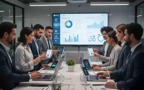 Mitarbeiter nutzen digitale Geräte zur Gesundheitsmessung in einem modernen Büro, mit Gesundheitsdaten auf einem Bildschirm im Hintergrund. - Foto: über boerse-global.de