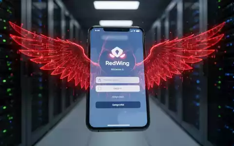 Nahaufnahme eines Smartphone-Bildschirms mit einer Banking-App und einer subtilen roten digitalen Flügelgrafik, die Malware symbolisiert. - Foto: über boerse-global.de