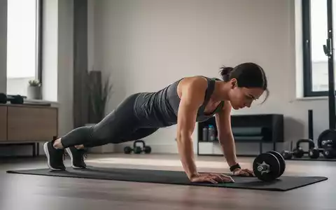 Eine Person führt in einem modernen Wohnzimmer eine Plank-Übung auf einer Yogamatte aus, um Bauchfett zu reduzieren. - Foto: über boerse-global.de