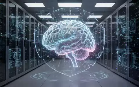 Ein abstraktes, leuchtendes KI-Netzwerk, das in eine sichere Unternehmens-Serverumgebung integriert ist, symbolisiert Skalierung und Sicherheit. - Foto: über boerse-global.de